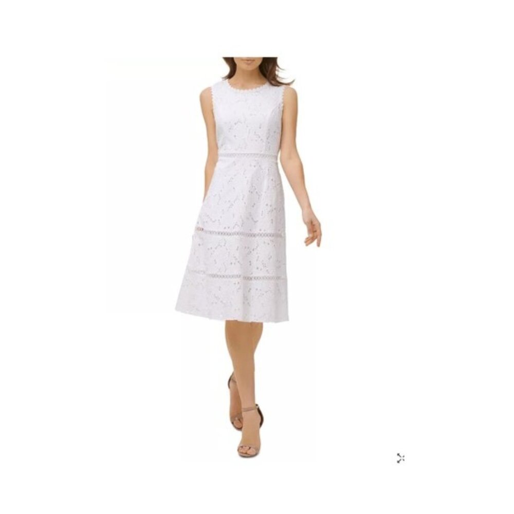 NWT KARL LAGERFELD PARIS Lace Detail Dress - Size 4 in Soft White